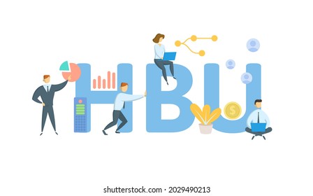 HBU, Higher and Better Use. Concept with keyword, people and icons. Flat vector illustration. Isolated on white.