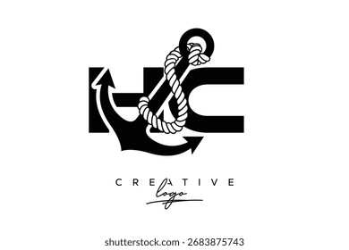 HC Creative Monogram Latter Logo con diseño de ancla y cuerda