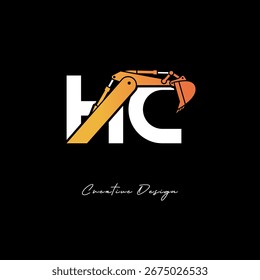Logotipo de construcción del brazo de excavadora HC - diseño de marca de letra de Industrial en negrita para equipos pesados, marca de contratista e identidad de ingeniería moderna