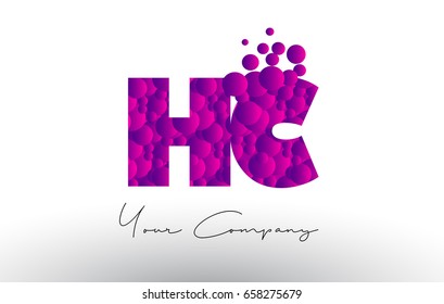 HC H C Dots Letter Logo with Purple Pink Magenta Bubbles Texture Vector.