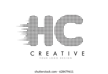 HC H C Letter Logo Design with Black Dots and Bubble Trails.