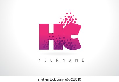 HC H C Letter Logo with Pink Letters and Purple Color Particles Dots Design.