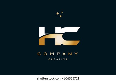 hc h c  white yellow gold golden metal metallic luxury alphabet company letter logo design vector icon template