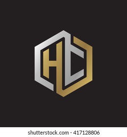 HC initial letters looping linked hexagon elegant logo golden silver black background