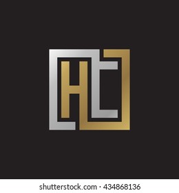 HC initial letters looping linked square elegant logo golden silver black background