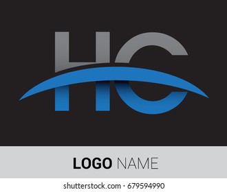 HC initial logo company name colored grey and blue swoosh design.