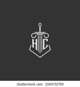 HC initial monogram law firm with sword and pillar logo design
