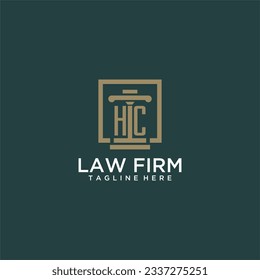 Logo inicial del monograma HC para la firma de abogados con diseño de hitos en cuadrado creativo