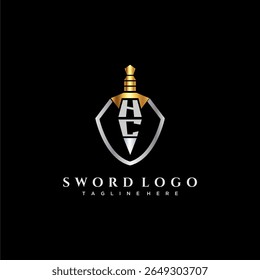 HC carta monograma de luxo para escudo e espada estilo imagem