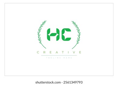 HC letters eco logo with leaf. Fresh nature and healthy leaf logo design.