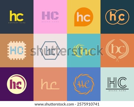 HC logo company template. Letter h and c logotype. Set different classic serif lettering and modern bold text with design elements. Initial font typography. Collection trendy business identity.