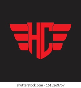 HC Logo monogram with emblem and wings element design template on red colors