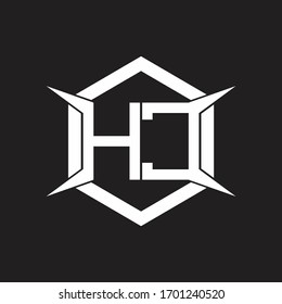 Monograma del logotipo HC con modelo hexágono y de cuatro ejes