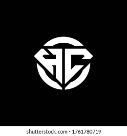 Logo de monograma HC con forma de diamante y plantilla de diseño redondeado de círculo de anillo