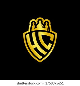 HC monogram logo with shield and crown style design template isolated on black background