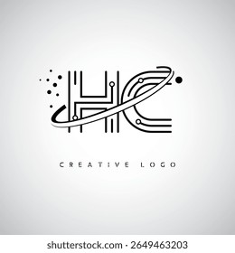 HC Orbit Monogram Logo – Futuristic Minimal Letter mark with Circular Line Art, Tech-Inspired Dots and Space Motion Concept for Modern Branding Identity