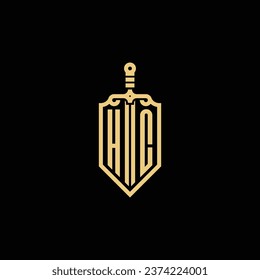 HC vintage shield and sword initial logo in high quality professional design that will print well across any print media