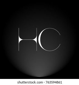 HC White thin minimalist LOGO Design with Highlight on Black Background.