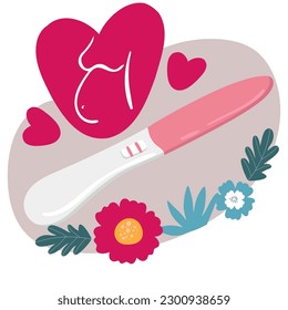 HCG Pregnancy test with negative result, one strip or stick meaning not pregnant woman. Feminine item. Flat vector illustration isolated on white background