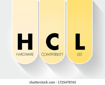 HCL - Hardware Compatibility List acronym, technology concept background