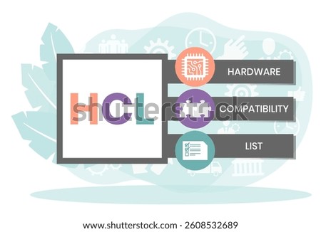 HCL - Hardware Compatibility List acronym. business concept background. vector illustration concept with keywords and icons. lettering illustration with icons for web banner, flyer, landing