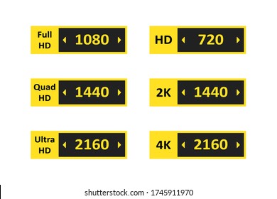 Hd, 2k and 4k set icon in simple flat style. Vector isolated illustration.