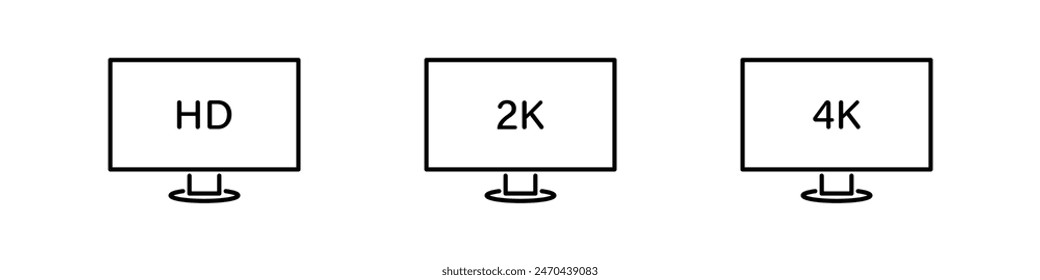 HD 2k and 4k video vector icon set. Media technology icons.