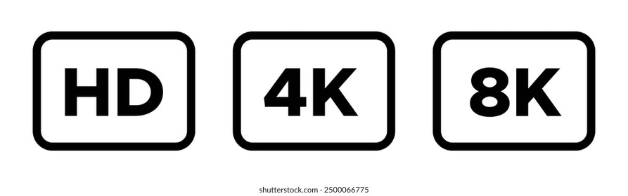 HD, 4K, 8K video format vector icon