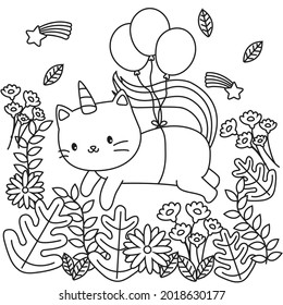 HD anime cat or cat unicorn coloring pages for children kids and adults. Children coloring pages, caticorn coloring pages. Learn to color, happy learning