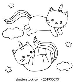 HD anime cat and cat unicorn coloring pages for children kids and adults. Children coloring pages, caticorn coloring pages, learning for kids