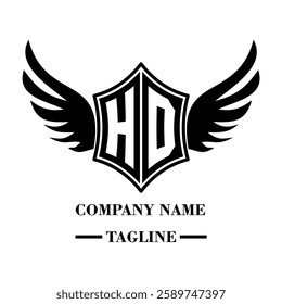 HD A bold winged shield emblem with customizable initials A-Z. Sleek black-and-white vector, perfect for branding, sports teams, motorcycle clubs, gaming,apparel and High-quality
