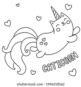 HD Caticorn and cat coloring pages for Children and adults. Cute to look, fun to color.