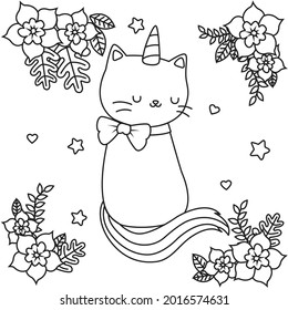 HD caticorn or cat unicorn coloring pages for children kids and adults. Children coloring pages, caticorn coloring pages