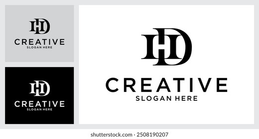 Plantilla de Vector de diseño de logotipo de letra inicial HD o DH.