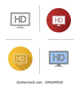 HD display icon. High definition video. Flat design, linear and color styles. Isolated vector illustrations