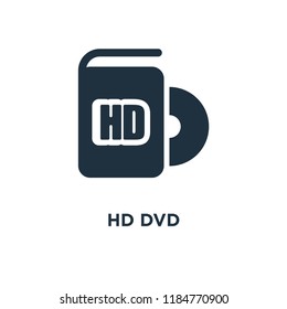 HD DVD icon. Black filled vector illustration. HD DVD symbol on white background. Can be used in web and mobile.