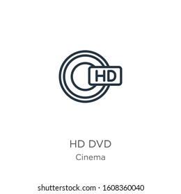 Hd dvd icon. Thin linear hd dvd outline icon isolated on white background from cinema collection. Line vector sign, symbol for web and mobile