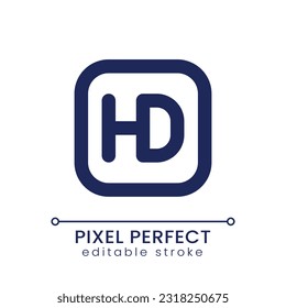 HD format pixel perfect linear ui icon. Video production. Screen resolution. High definition. Media player. GUI, UX design. Outline isolated user interface element for app and web. Editable stroke