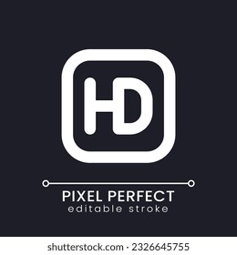 HD format pixel perfect white linear ui icon for dark theme. Video production. Screen resolution. High definition. Vector line pictogram. Isolated user interface symbol for night mode. Editable stroke