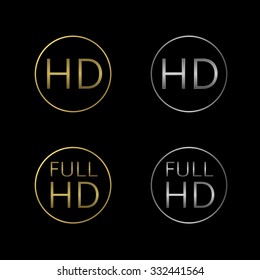 HD and Full HD icon set. Golden and silver technology symbols
