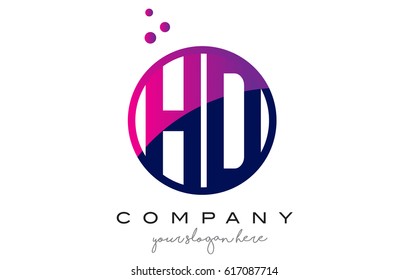 HD H D Circle Letter Logo Design with Purple Magenta Dots Bubbles Vector Illustration