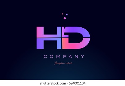 hd h d creative color blue background pink purple blue magenta alphabet letter company logo vector icon design