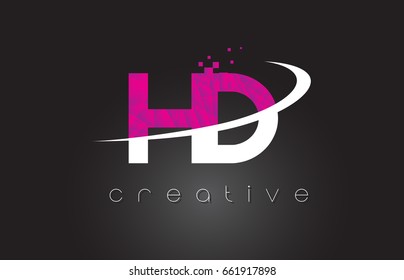 HD H D Creative Letters Design. White Pink Letter Vector Illustration.