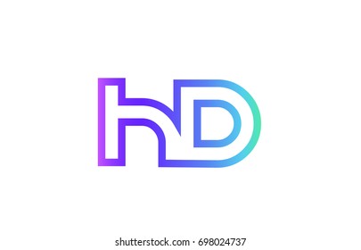 HD H D letter logo combination alphabet vector, creative company icon design template, modern  pink blue contour line art