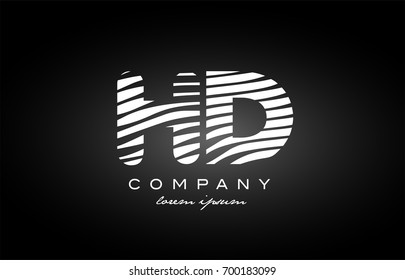 HD H D letter logo combination black white alphabet vector creative company icon design template modern