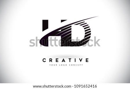 HD H D Letter Logo Design with Swoosh and Black Lines. Modern Creative zebra lines Letters Vector Logo