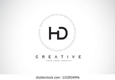 HD H D Logo Design with Black and White Creative Icon Text Letter Vector.
