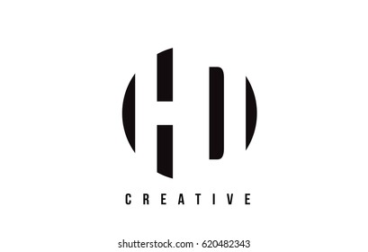 HD H D White Letter Logo Design with Circle Background Vector Illustration Template.