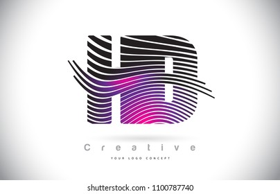 HD H D Zebra Texture Letter Logo Design With Creative Lines and Swosh in Purple Magenta Color Vector.