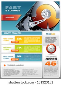 HD Hard Disk Sale Promotional Brochure, Detailed Realistic Vector